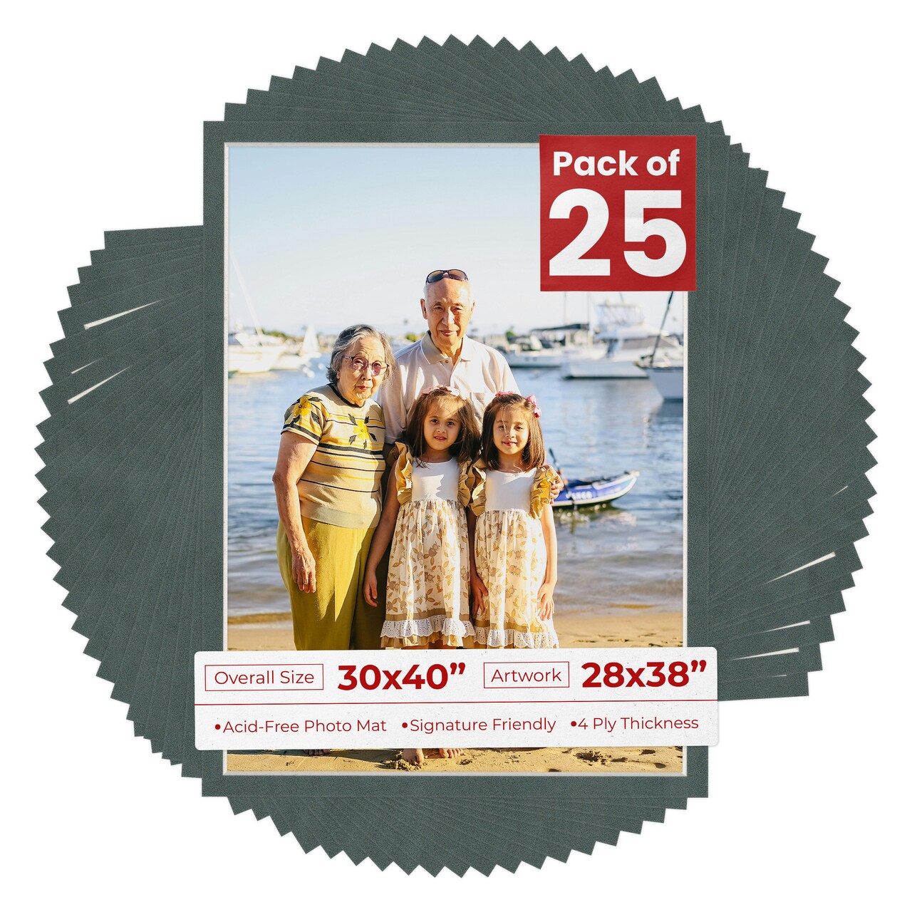 Dark Grey Suede Mat Board for 30x40 Frames - Fits 28x38 Photos